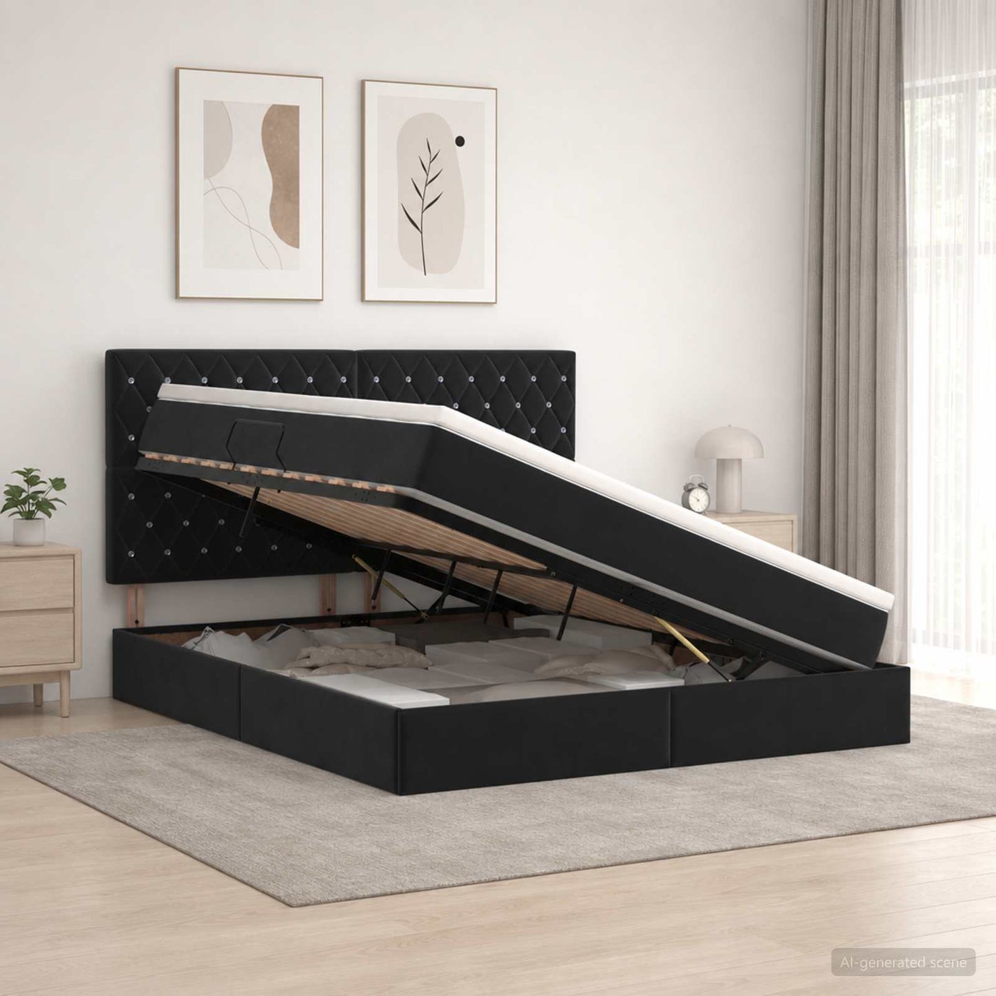 LED Opslagbed met Matras Zwart 160 x 200 cm Fluweel