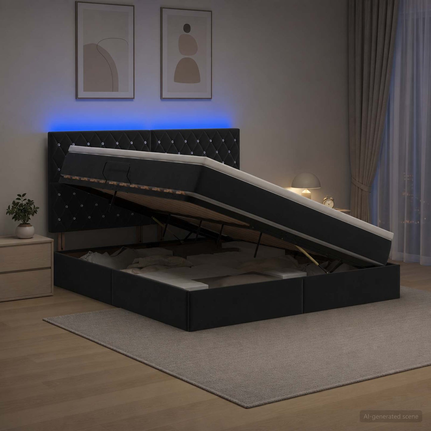 LED Opslagbed met Matras Zwart 160 x 200 cm Fluweel