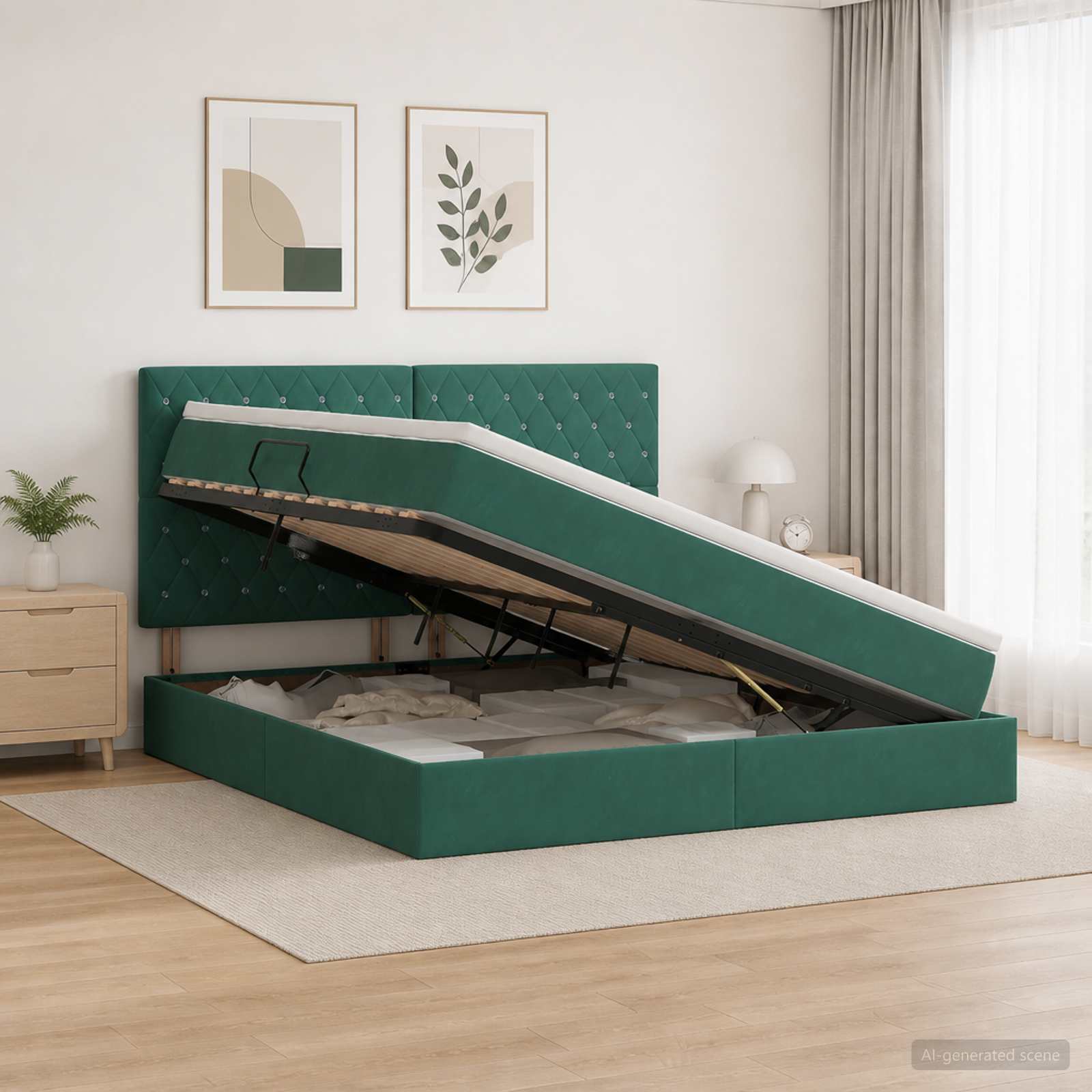 Opslag bed met matras Donkergroen 180 x 200 cm Fluweel