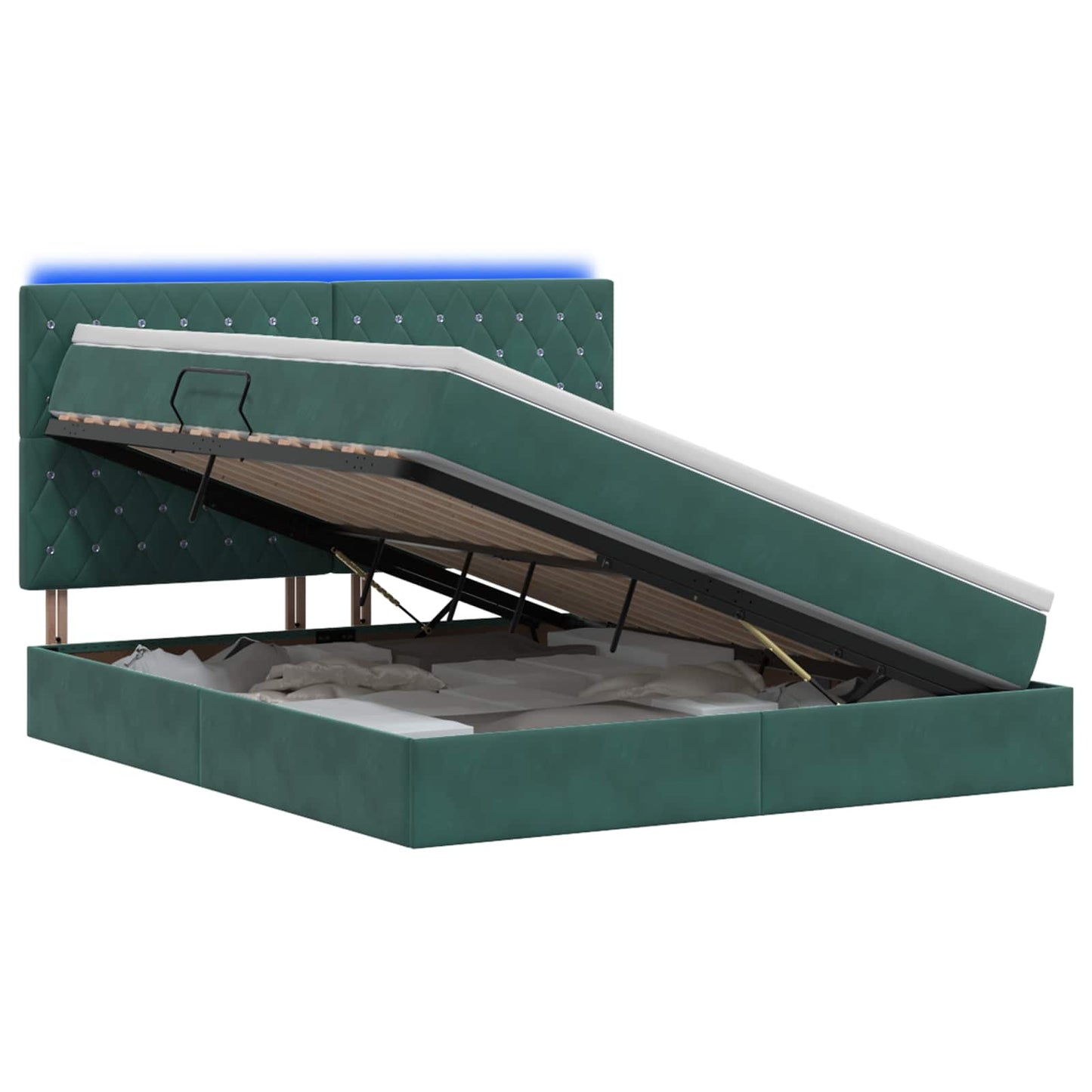 LED Opslagbed met Matras Donkergroen 180 x 200 cm Fluweel