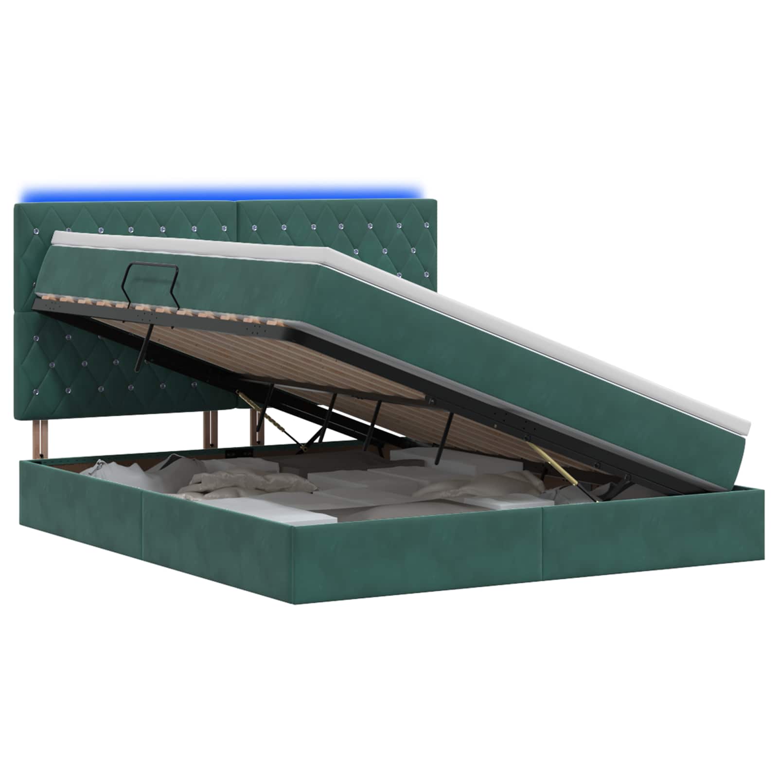 LED Opslagbed met Matras Donkergroen 180 x 200 cm Fluweel