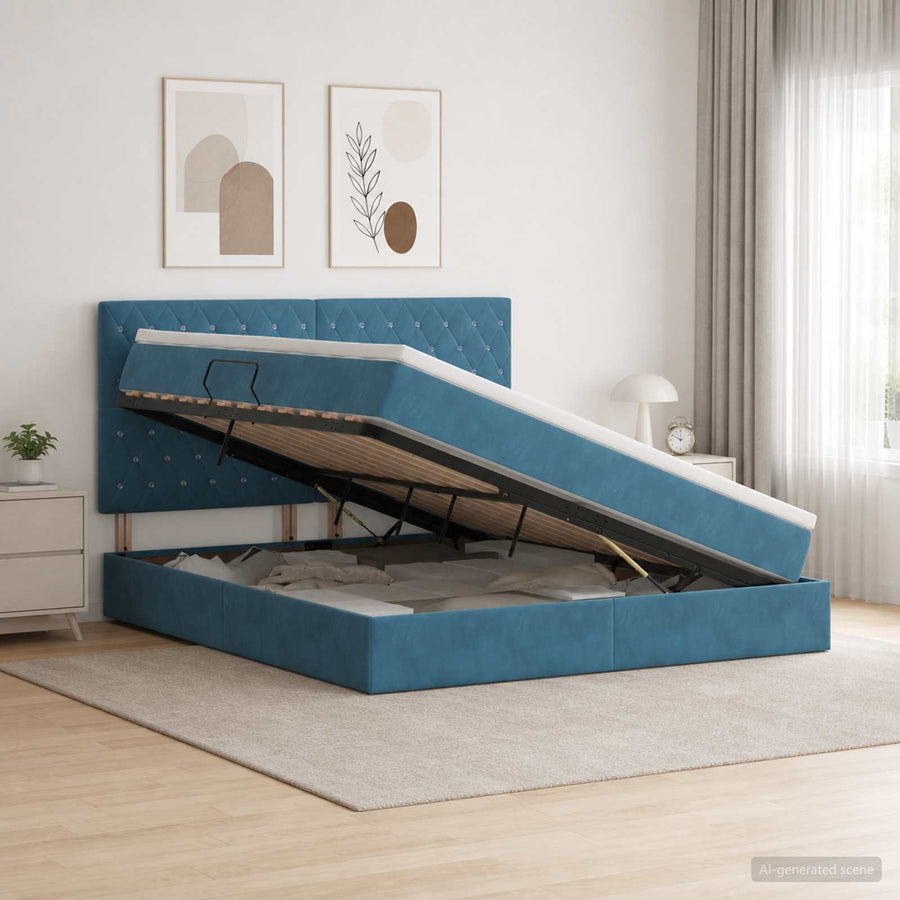 Opslag bed met matras Donkerblauw 160 x 200 cm Fluweel