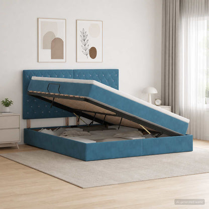 LED Opslagbed met Matras Donkerblauw 160 x 200 cm Fluweel