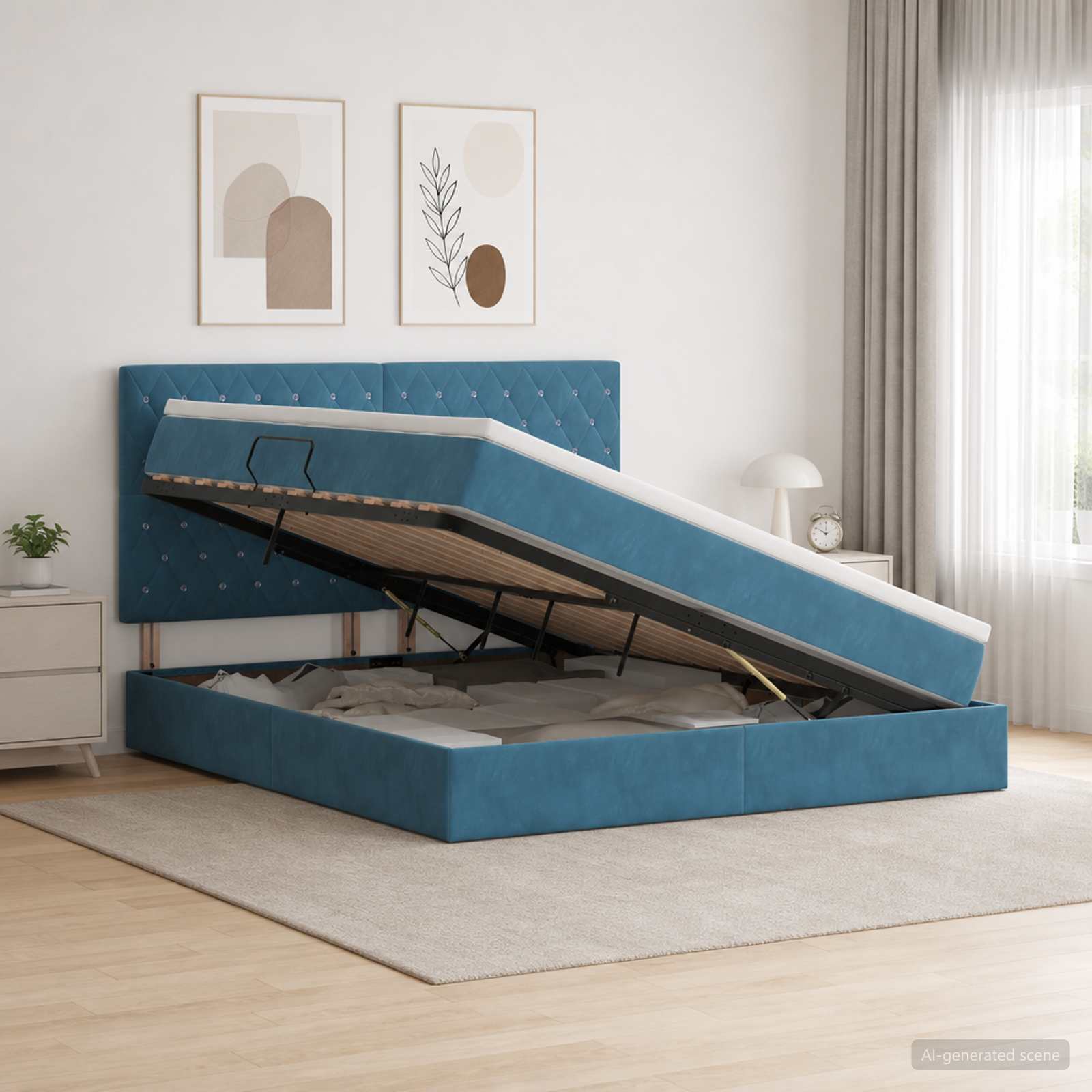 LED Opslagbed met Matras Donkerblauw 180 x 200 cm Fluweel