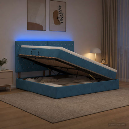 LED Opslagbed met Matras Donkerblauw 180 x 200 cm Fluweel