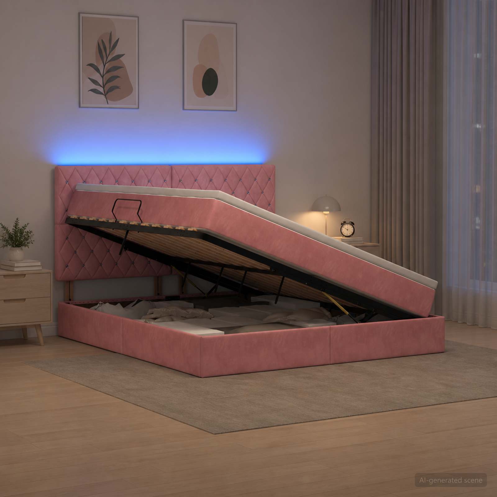 LED Opslagbed met Matras Roze 160 x 200 cm Fluweel