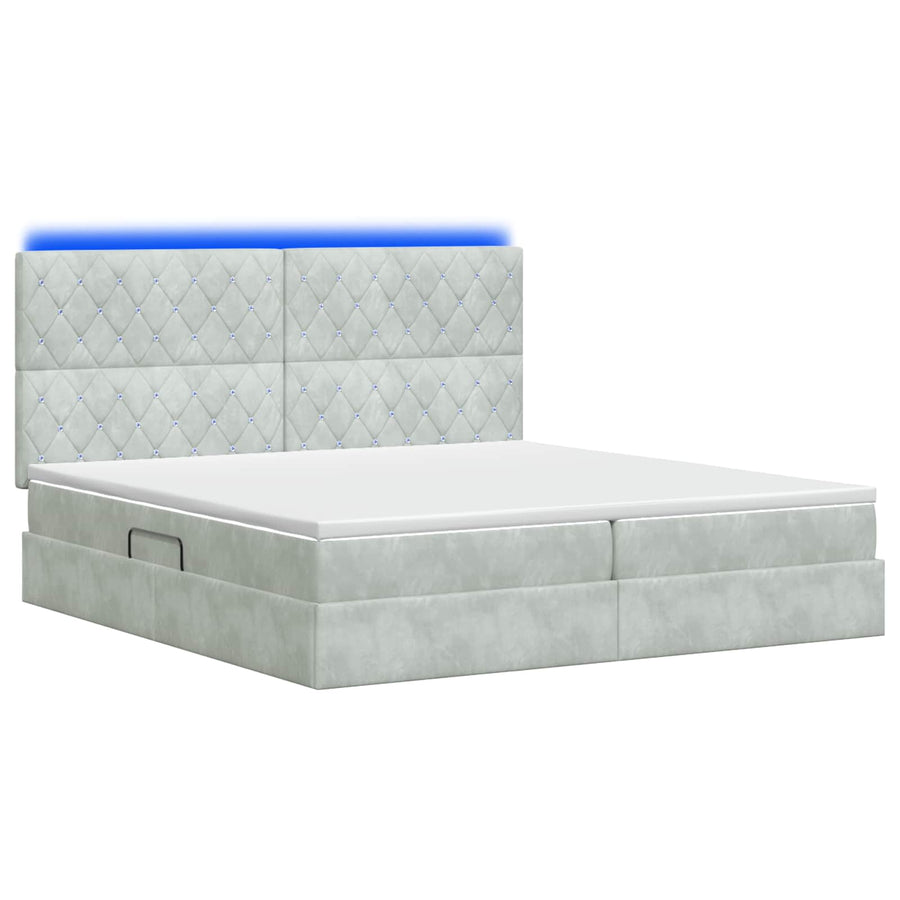 LED Opslagbed met Matras Lichtgrijs 200 x 200 cm Fluweel