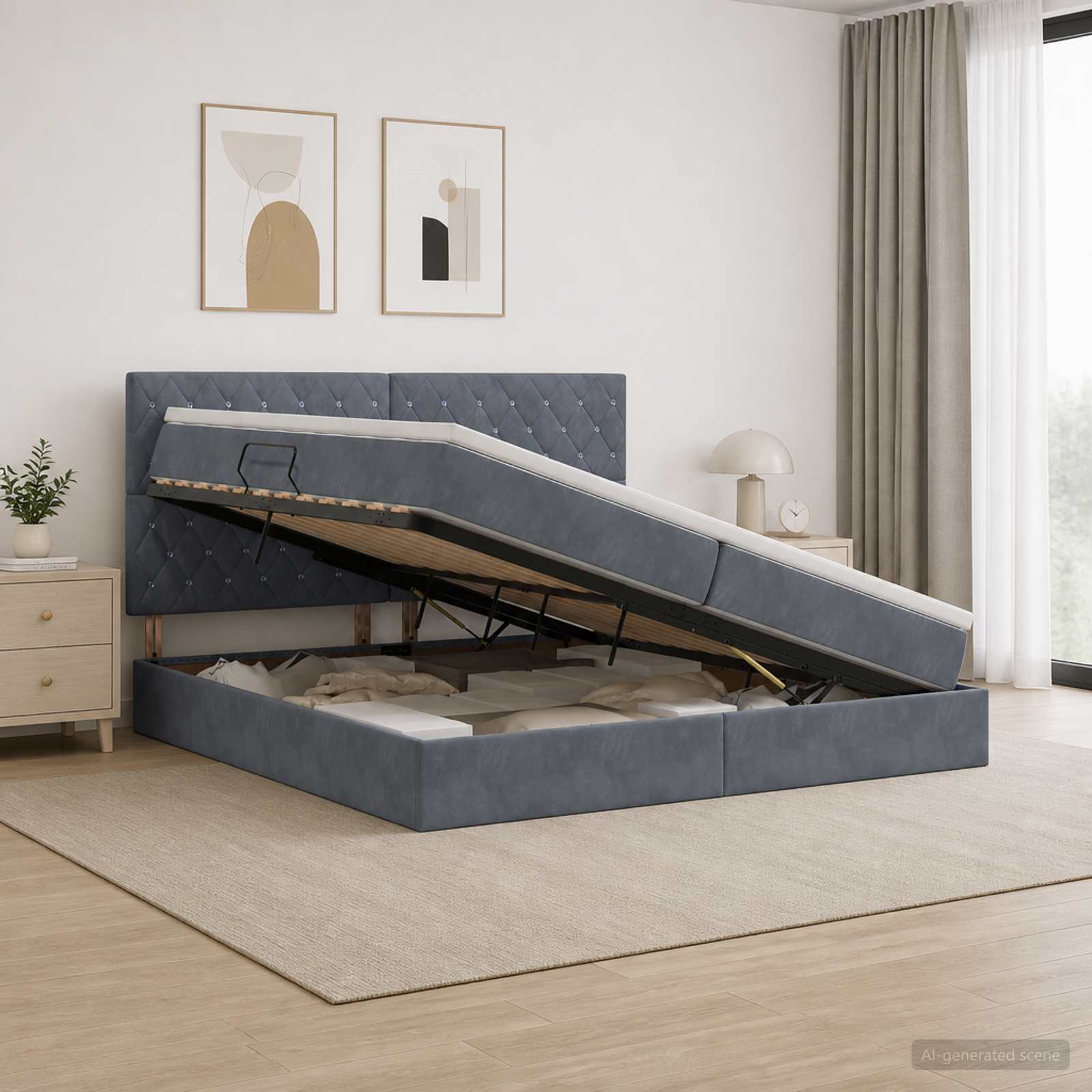 Opslag bed met matras Donkergrijs 200 x 200 cm Fluweel