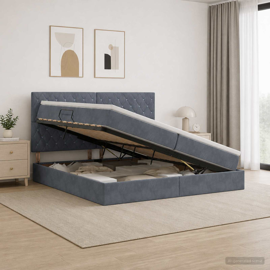 Opslag bed met matras Donkergrijs 200 x 200 cm Fluweel