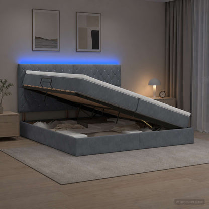 LED Opslagbed met Matras Donkergrijs 200 x 200 cm Fluweel