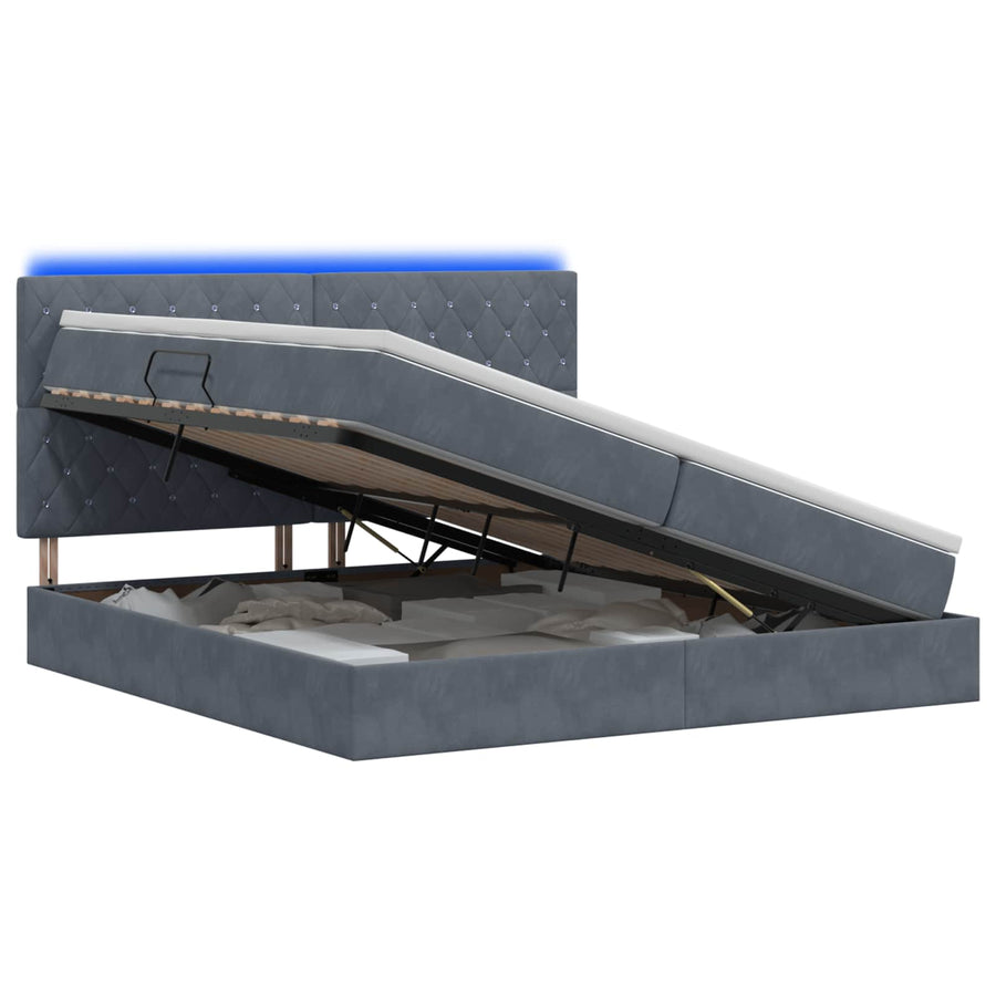 LED Opslagbed met Matras Donkergrijs 200 x 200 cm Fluweel
