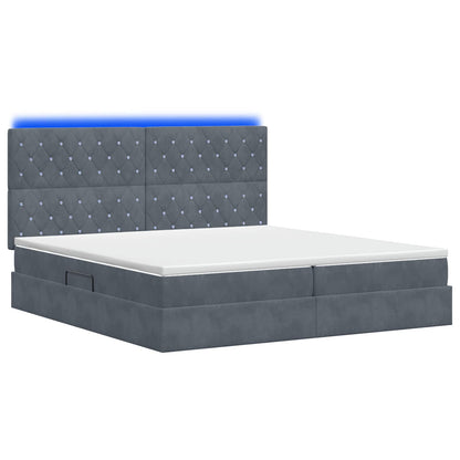 LED Opslagbed met Matras Donkergrijs 200 x 200 cm Fluweel