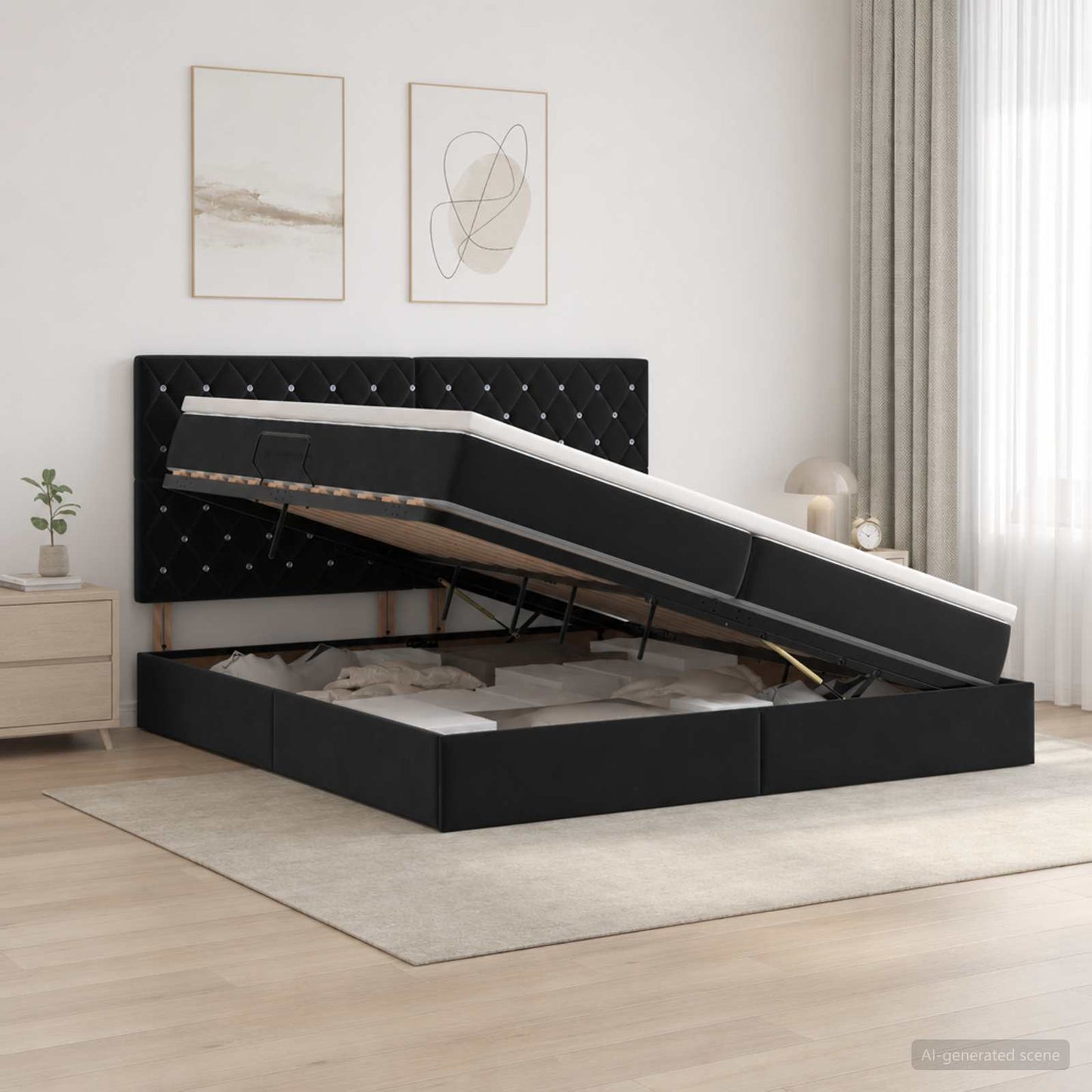 LED Opslagbed met Matras Zwart 200 x 200 cm Fluweel