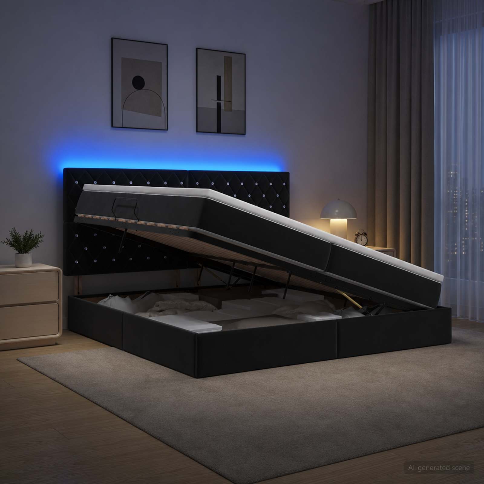 LED Opslagbed met Matras Zwart 200 x 200 cm Fluweel
