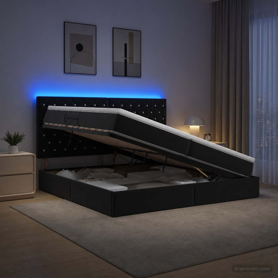 LED Opslagbed met Matras Zwart 200 x 200 cm Fluweel