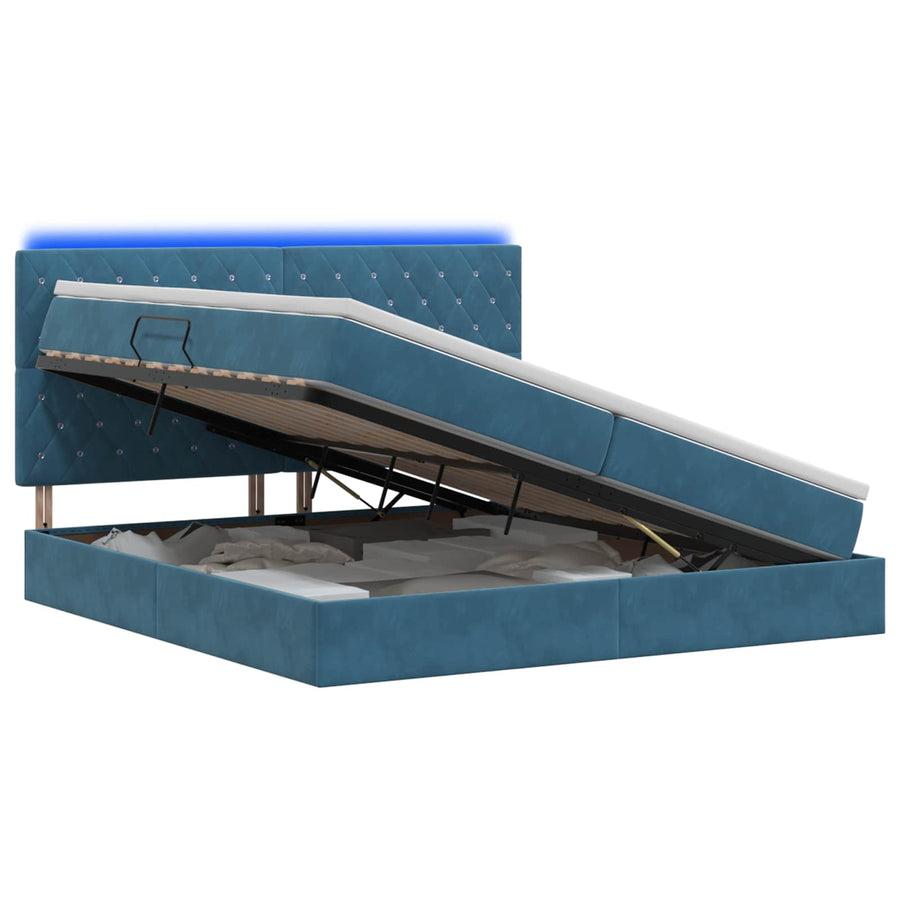 LED Opslagbed met Matras Donkerblauw 200 x 200 cm Fluweel