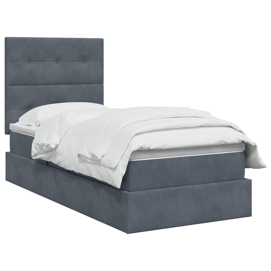 LED Opslagbed met Matras Donkergrijs 90 x 190 cm Fluweel