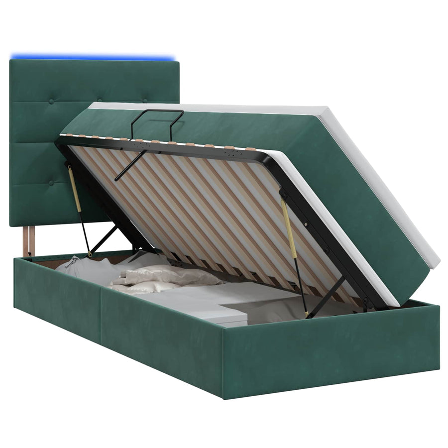 LED Opslagbed met Matras Donkergroen 90 x 190 cm Fluweel