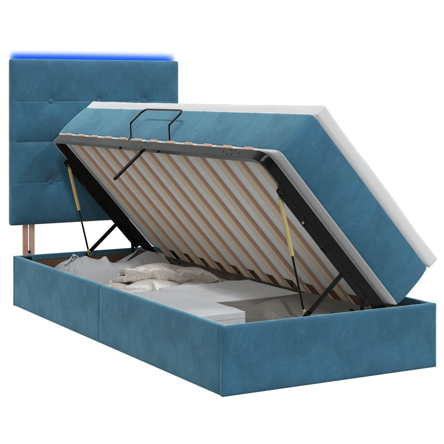 LED Opslagbed met Matras Donkerblauw 90 x 190 cm Fluweel
