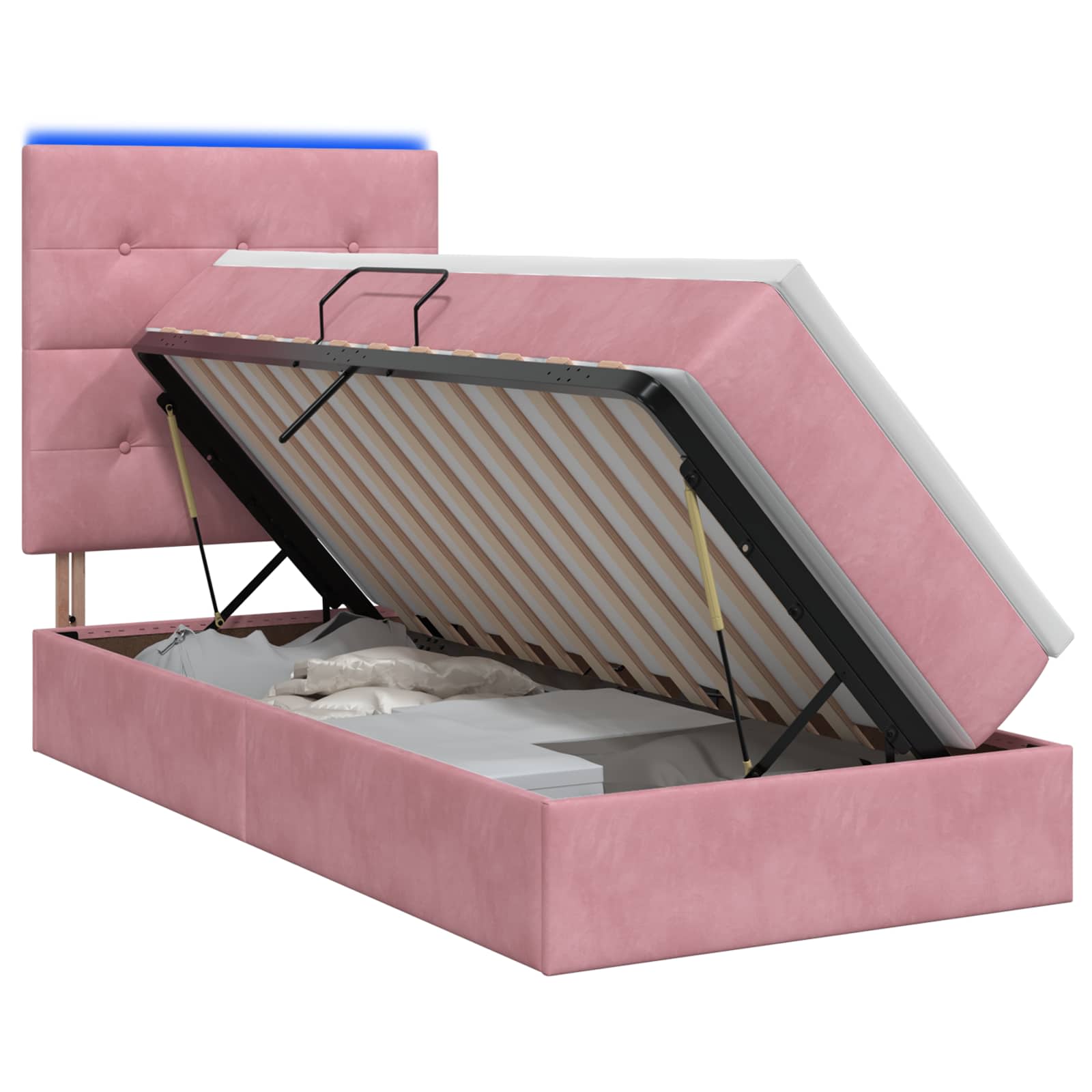LED Opslagbed met Matras Roze 90 x 190 cm Fluweel