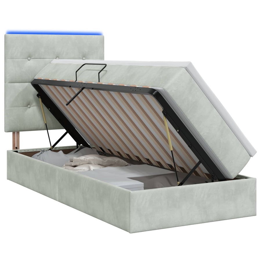 LED Opslagbed met Matras Lichtgrijs 90 x 200 cm Fluweel