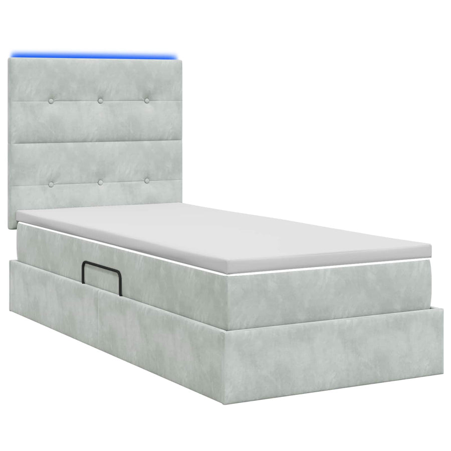 LED Opslagbed met Matras Lichtgrijs 90 x 200 cm Fluweel