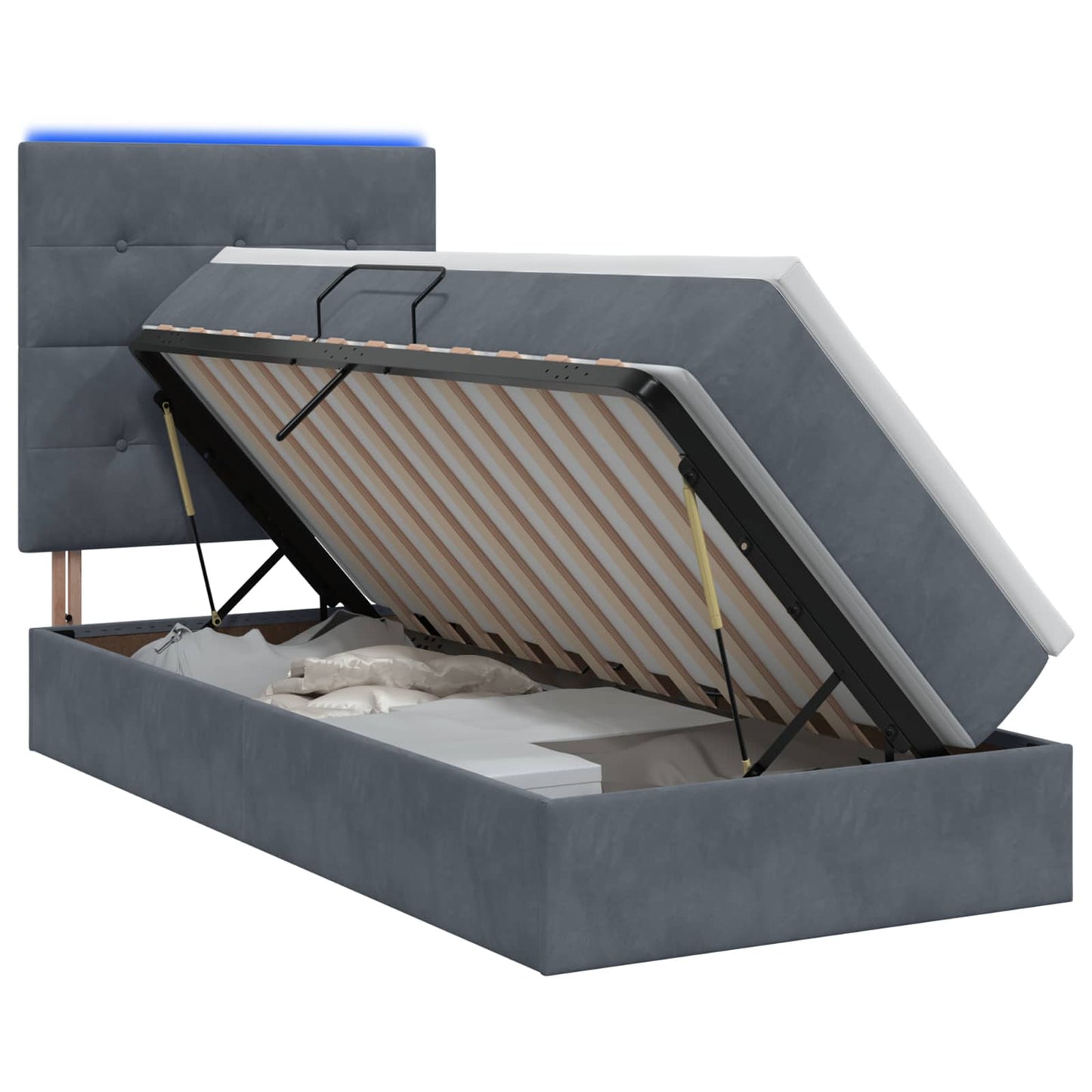 LED Opslagbed met Matras Donkergrijs 90 x 200 cm Fluweel