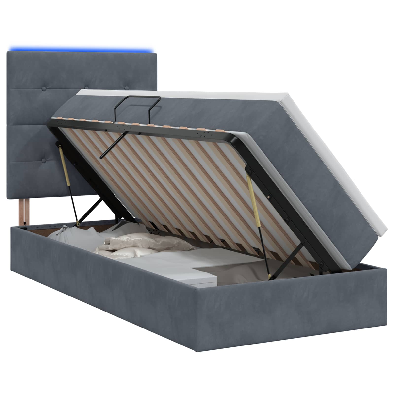LED Opslagbed met Matras Donkergrijs 90 x 200 cm Fluweel