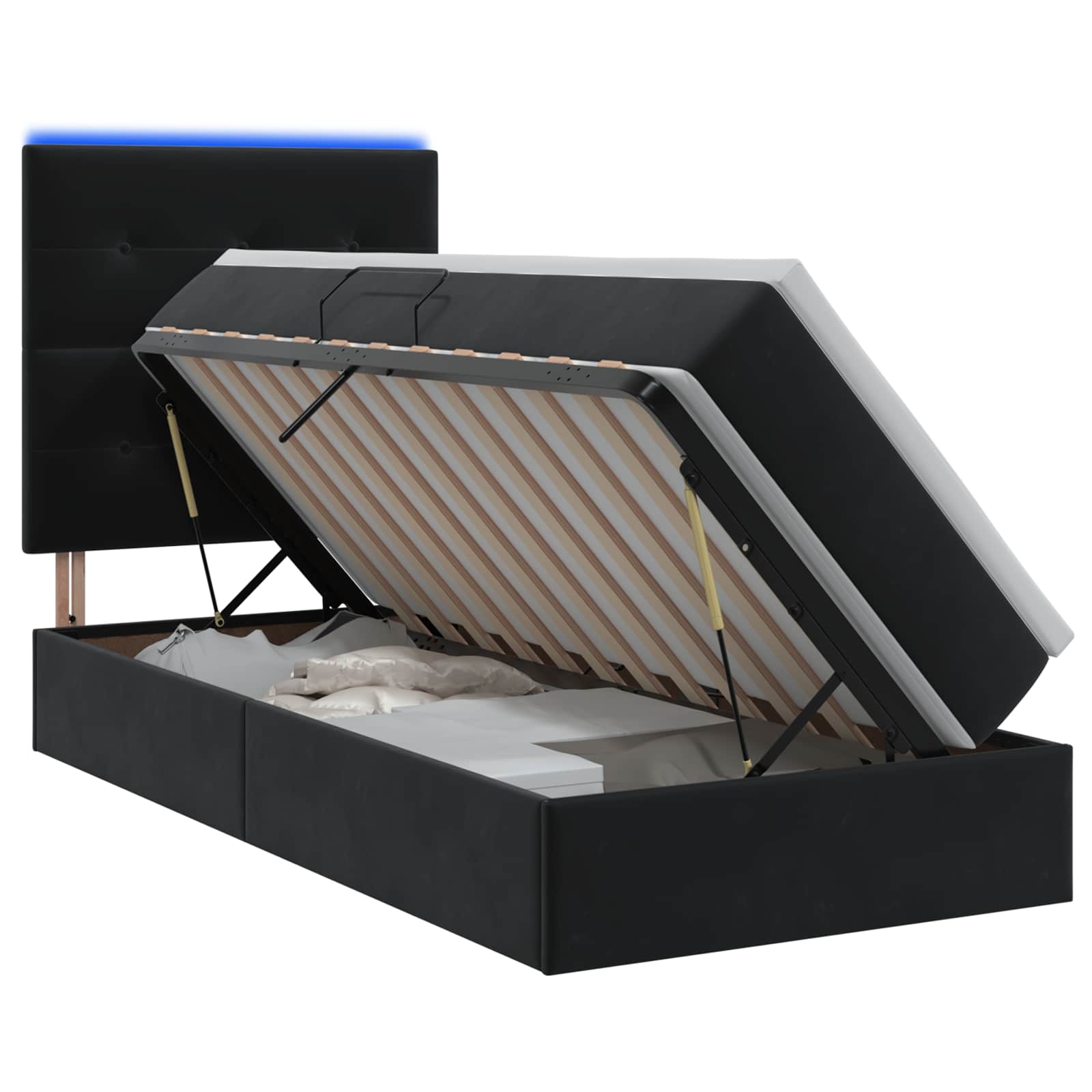 LED Opslagbed met Matras Zwart 90 x 200 cm Fluweel