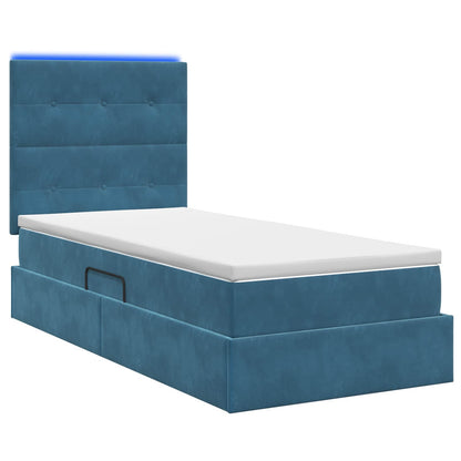 LED Opslagbed met Matras Donkerblauw 90 x 200 cm Fluweel