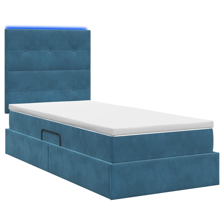 LED Opslagbed met Matras Donkerblauw 90 x 200 cm Fluweel