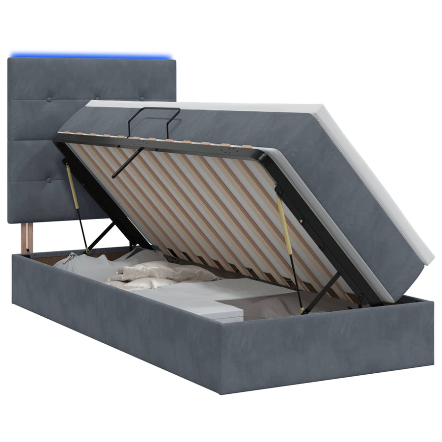 LED Opslagbed met Matras Donkergrijs 100 x 200 cm Fluweel