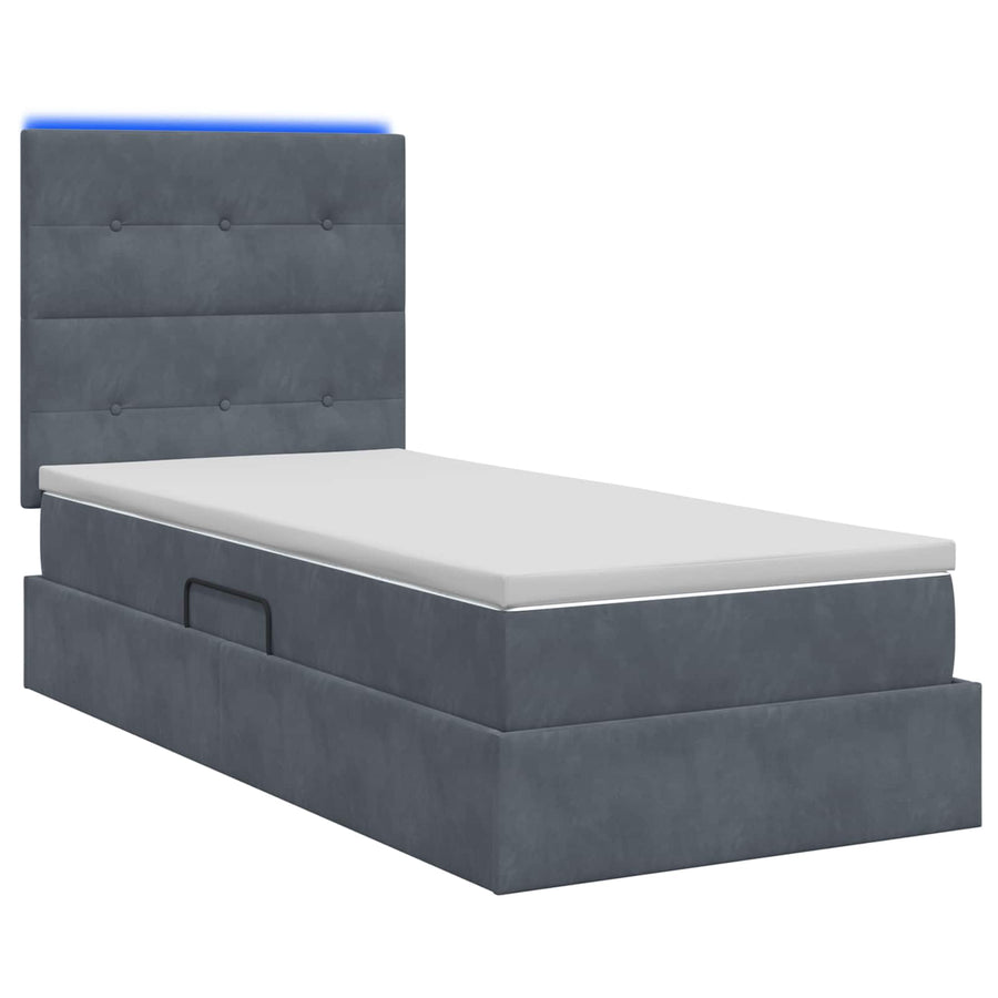 LED Opslagbed met Matras Donkergrijs 100 x 200 cm Fluweel