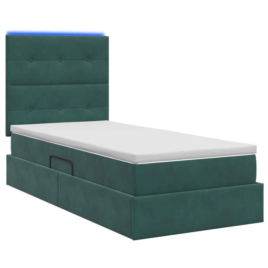 LED Opslagbed met Matras Donkergroen 100 x 200 cm Fluweel