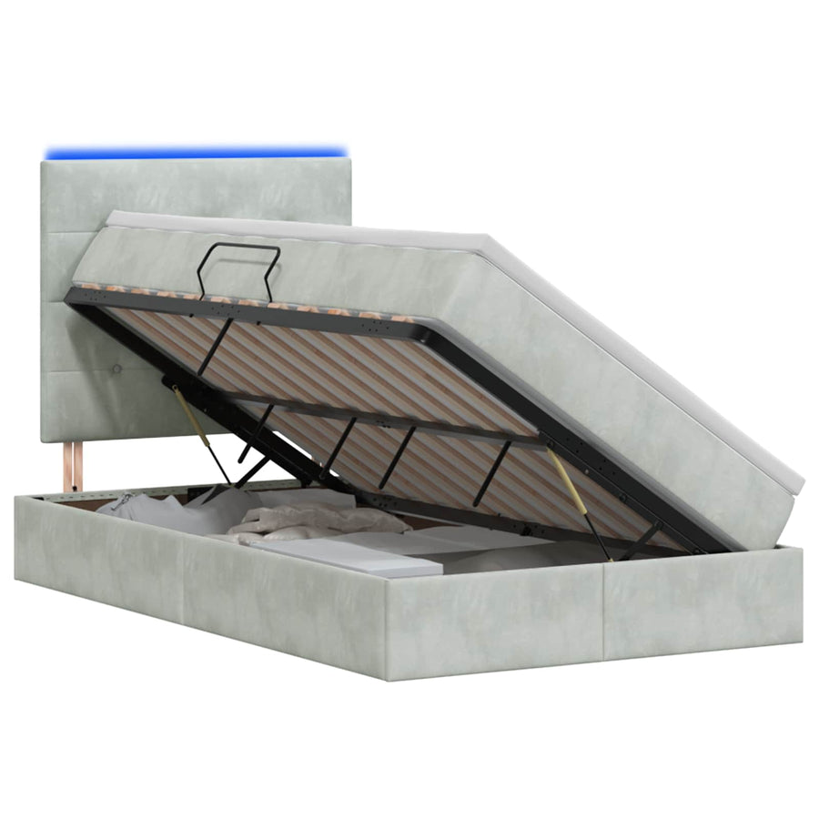 LED Opslagbed met Matras Lichtgrijs 120 x 200 cm Fluweel