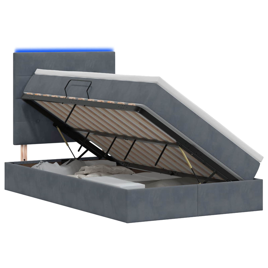 LED Opslagbed met Matras Donkergrijs 120 x 200 cm Fluweel