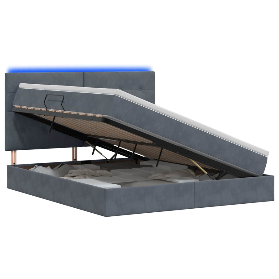 LED Opslagbed met Matras Donkergrijs 140 x 190 cm Fluweel