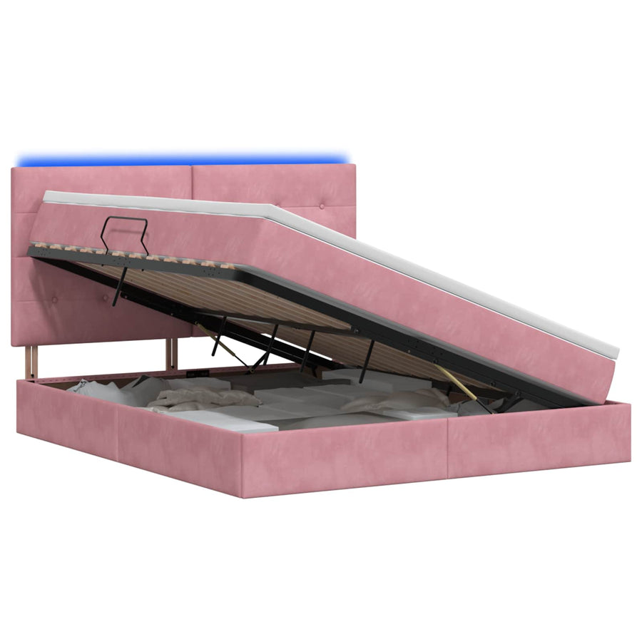 LED Opslagbed met Matras Roze 140 x 190 cm Fluweel