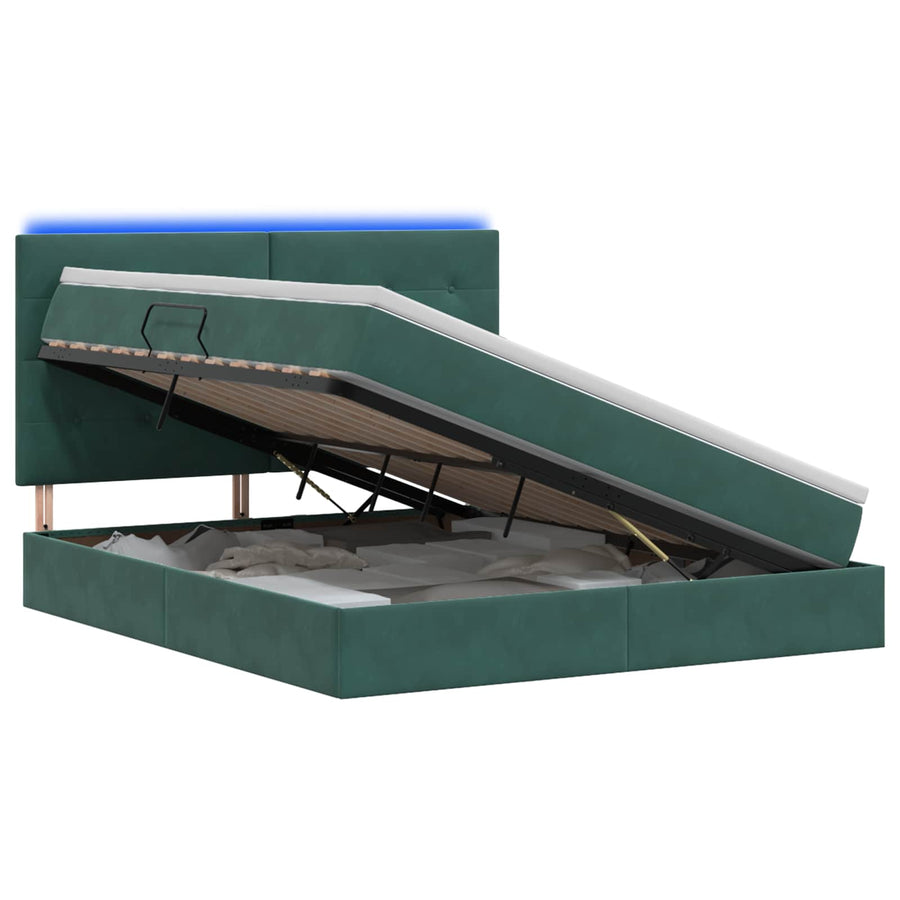 LED Opslagbed met Matras Donkergroen 140 x 200 cm Fluweel