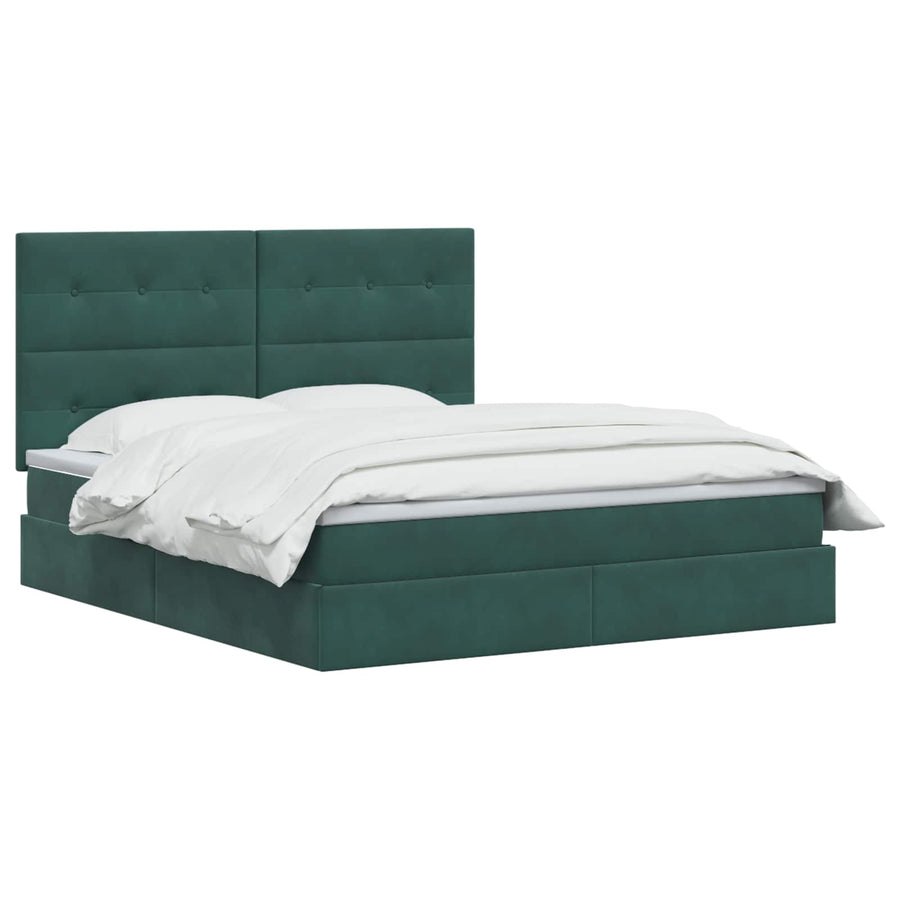 LED Opslagbed met Matras Donkergroen 140 x 200 cm Fluweel