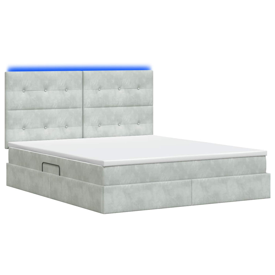 LED Opslagbed met Matras Lichtgrijs 160 x 200 cm Fluweel