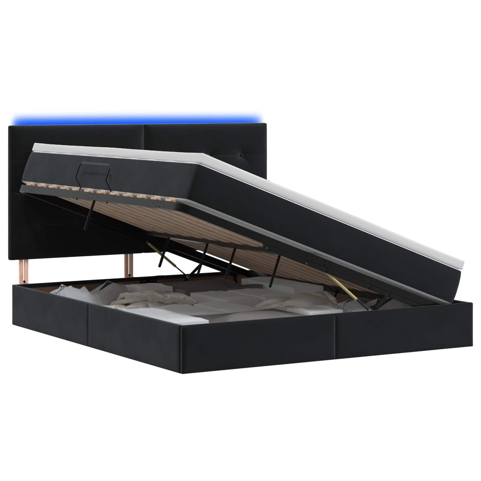 LED Opslagbed met Matras Zwart 160 x 200 cm Fluweel