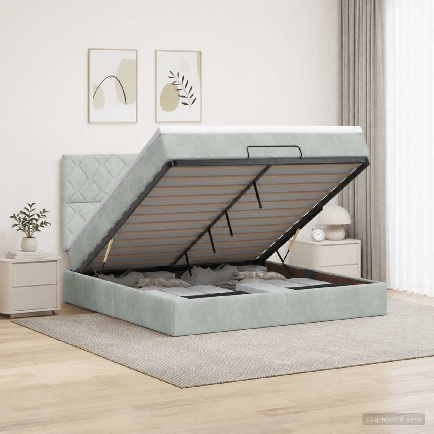 Ottoman bed met matras Lichtgrijs 160 x 200 cm Fluweel