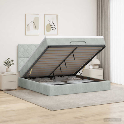 Ottoman bed met matras Lichtgrijs 160 x 200 cm Fluweel