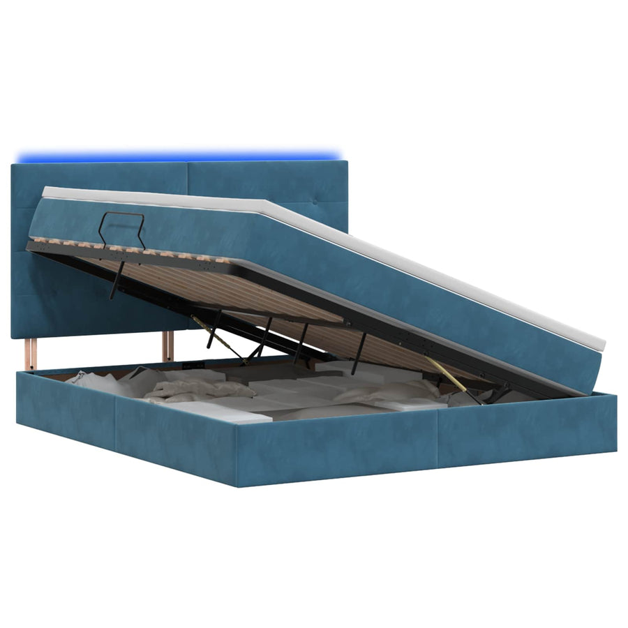 LED Opslagbed met Matras Donkerblauw 180 x 200 cm Fluweel