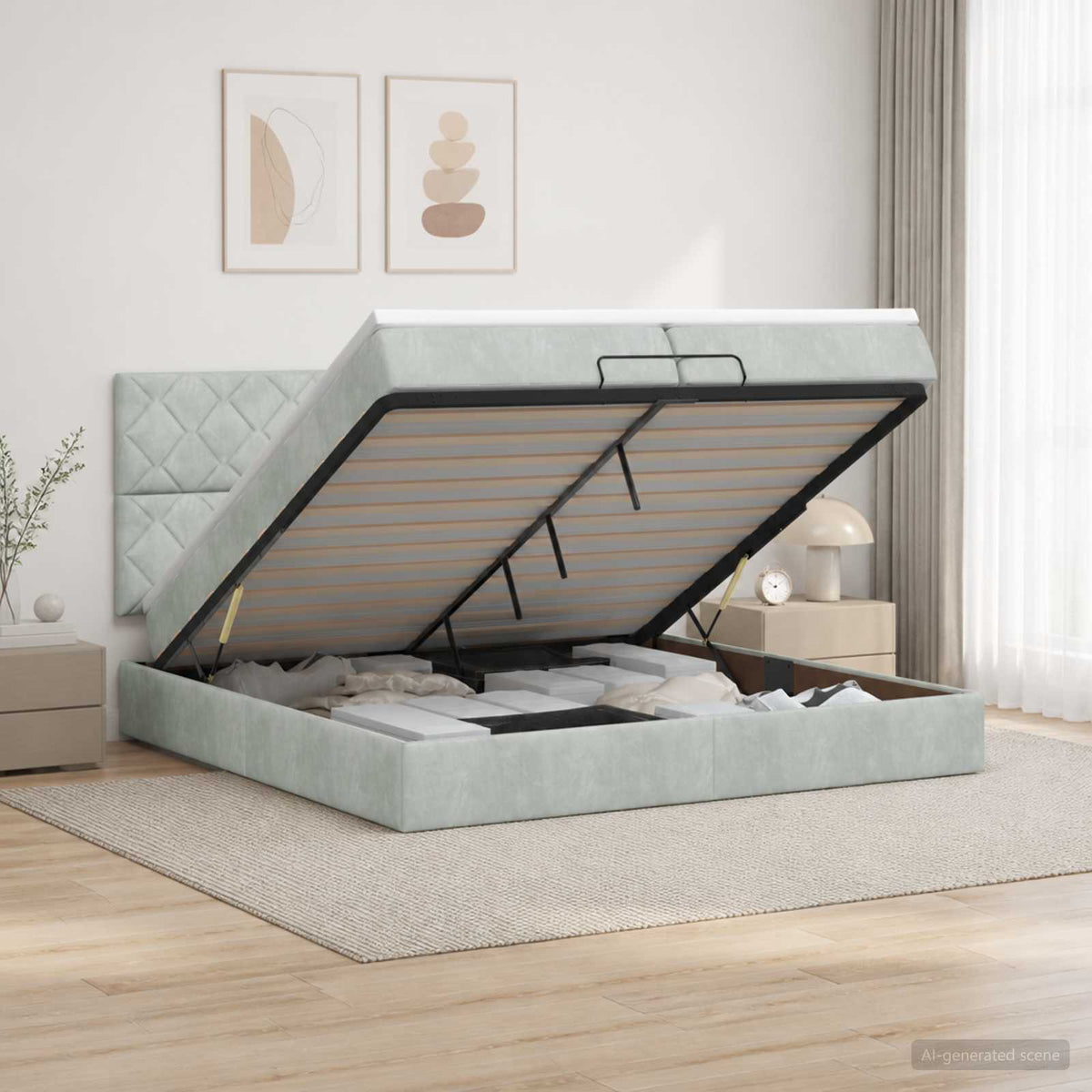 Ottoman bed met matras Lichtgrijs 200 x 200 cm Fluweel