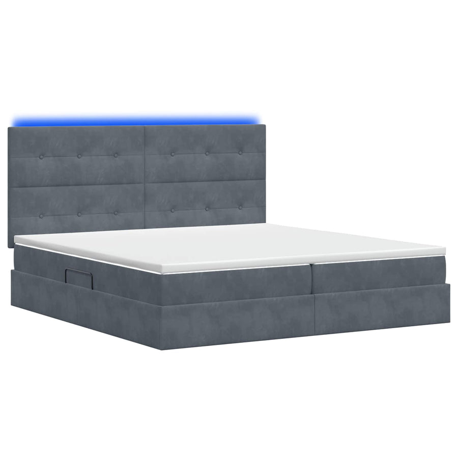 LED Opslagbed met Matras Donkergrijs 200 x 200 cm Fluweel