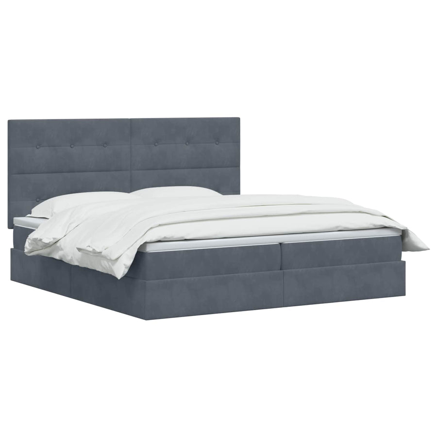 LED Opslagbed met Matras Donkergrijs 200 x 200 cm Fluweel
