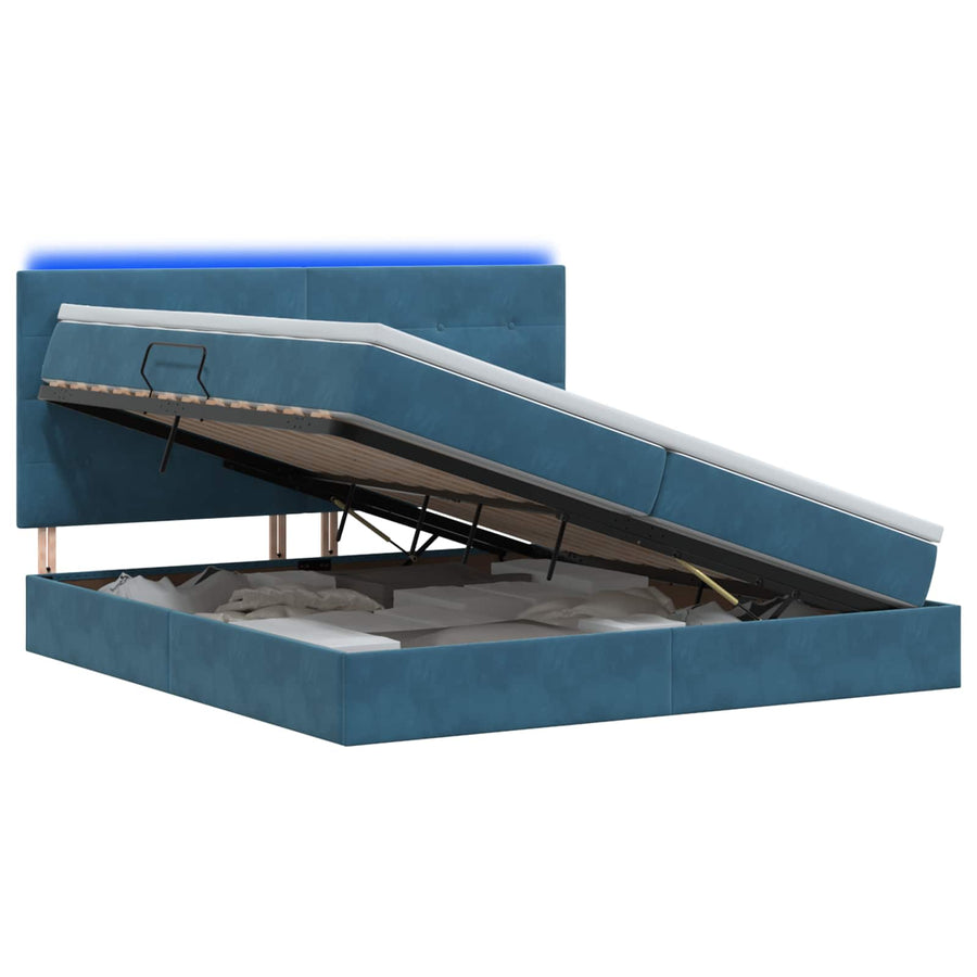 LED Opslagbed met Matras Donkerblauw 200 x 200 cm Fluweel