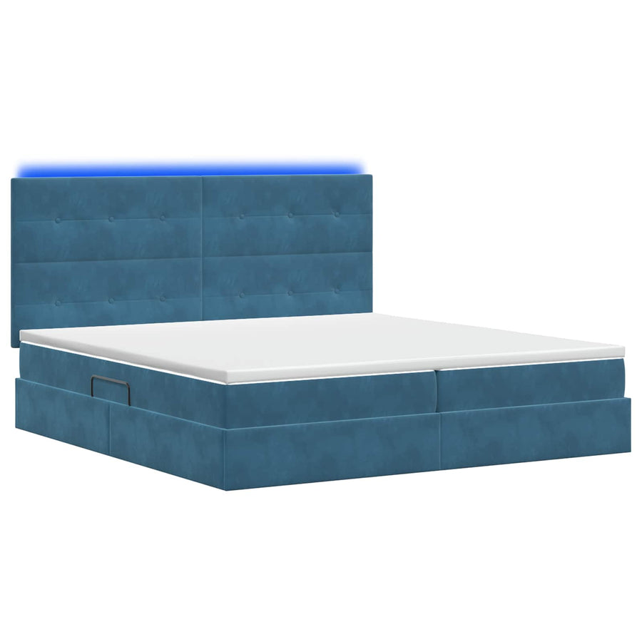 LED Opslagbed met Matras Donkerblauw 200 x 200 cm Fluweel